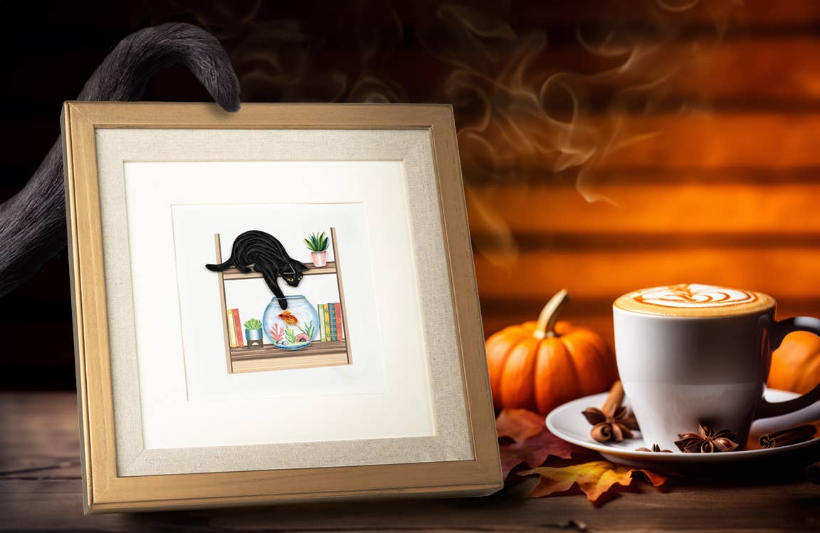 Quilled Greeting Card, "Mischievous Cat"
