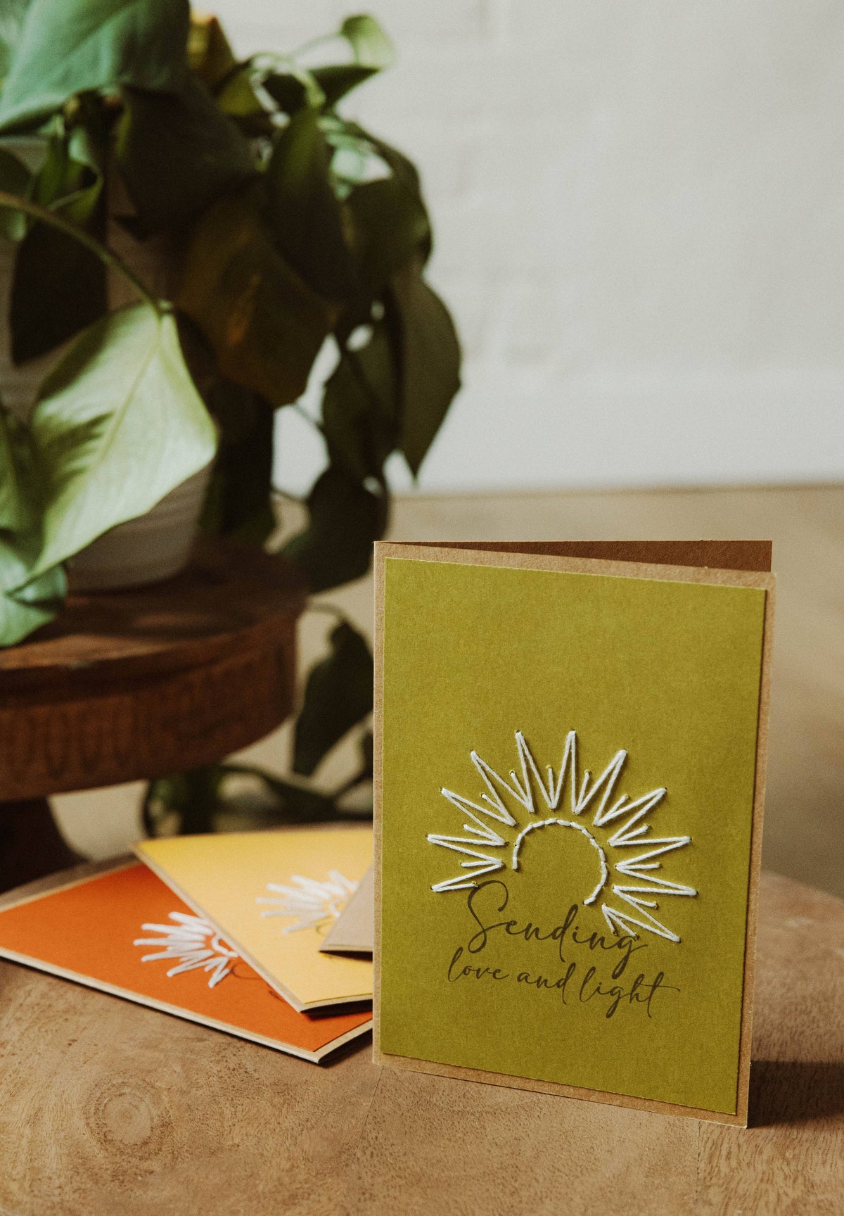 Sending Light & Love Hand Stitched Greeting Card, Rust