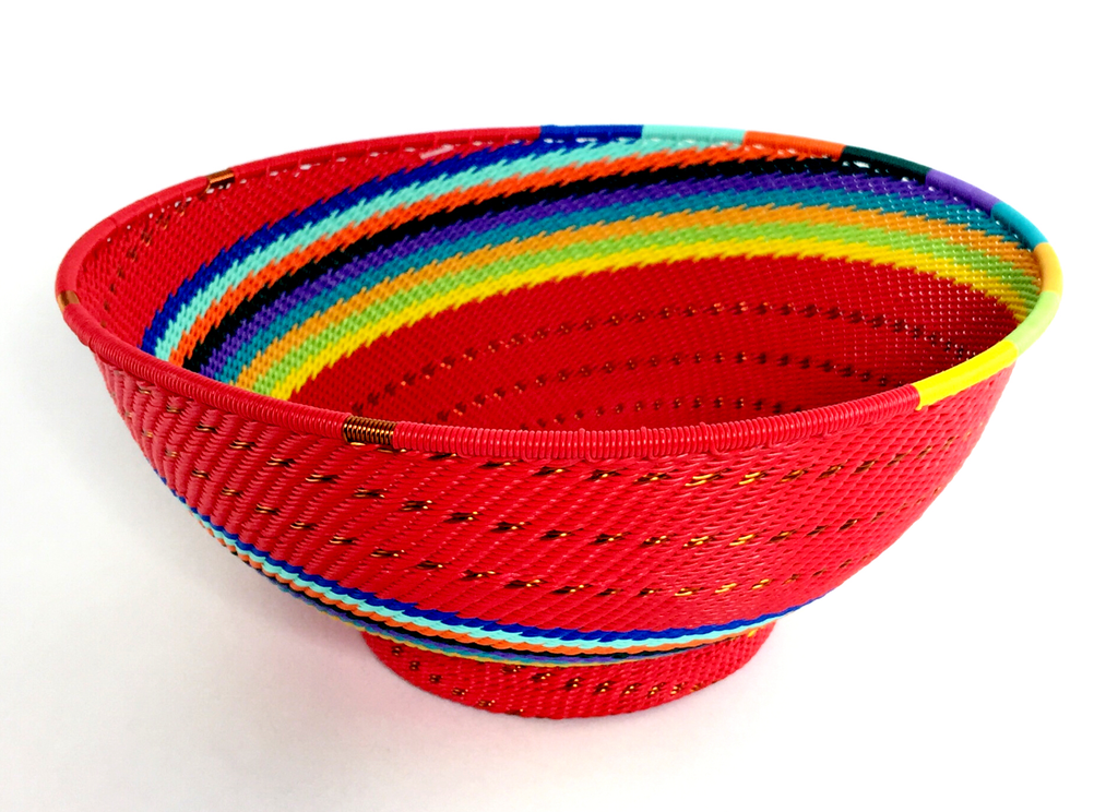 Large Round with Base Zulu Wire Basket, Assorted Colors^