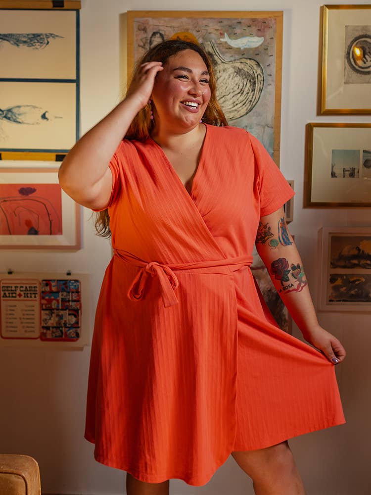 Katie Wrap Dress Melon Rib Knit