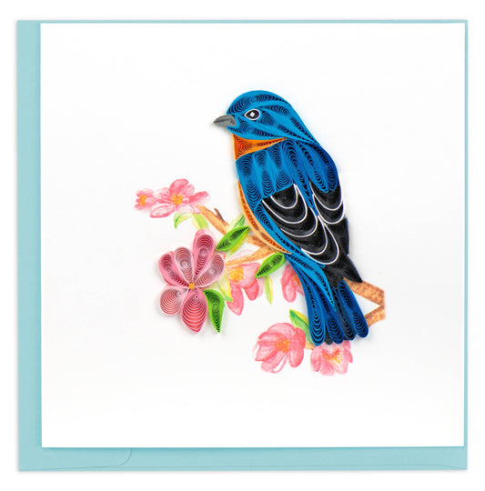 Quilled Greeting Card, "Bluebird on Flower Branch"
