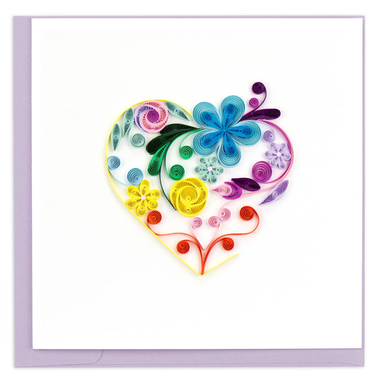 Quilled Greeting Card, "Floral Rainbow Heart"