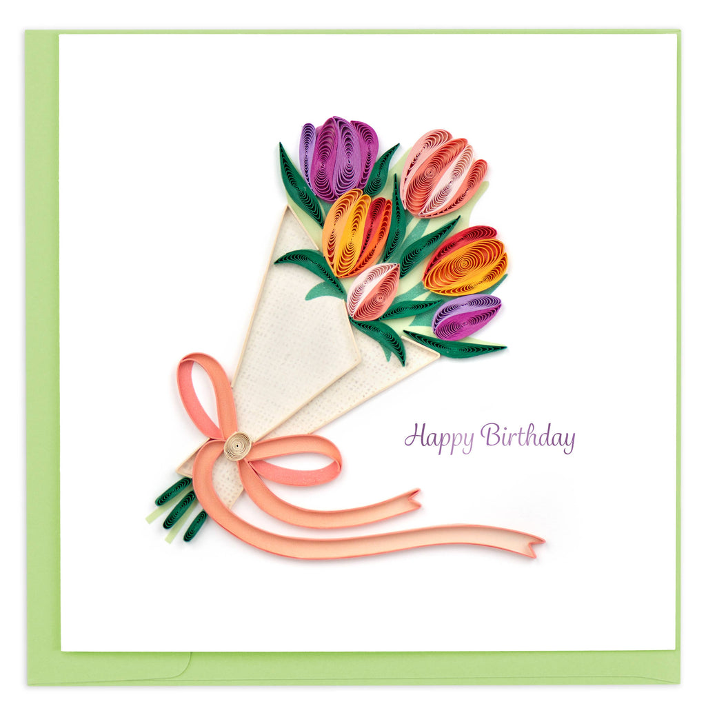 Quilled Greeting card, "Birthday Tulip Bouquet"