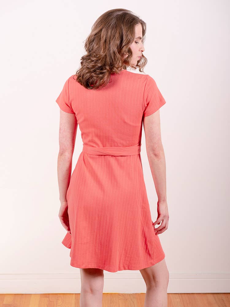 Katie Wrap Dress Melon Rib Knit