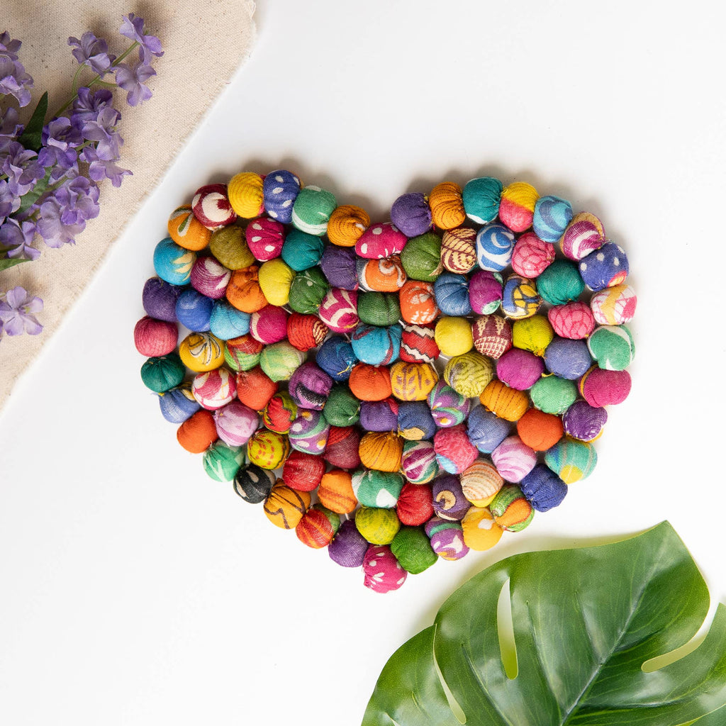 Recycled Sari Fabric Heart Trivet