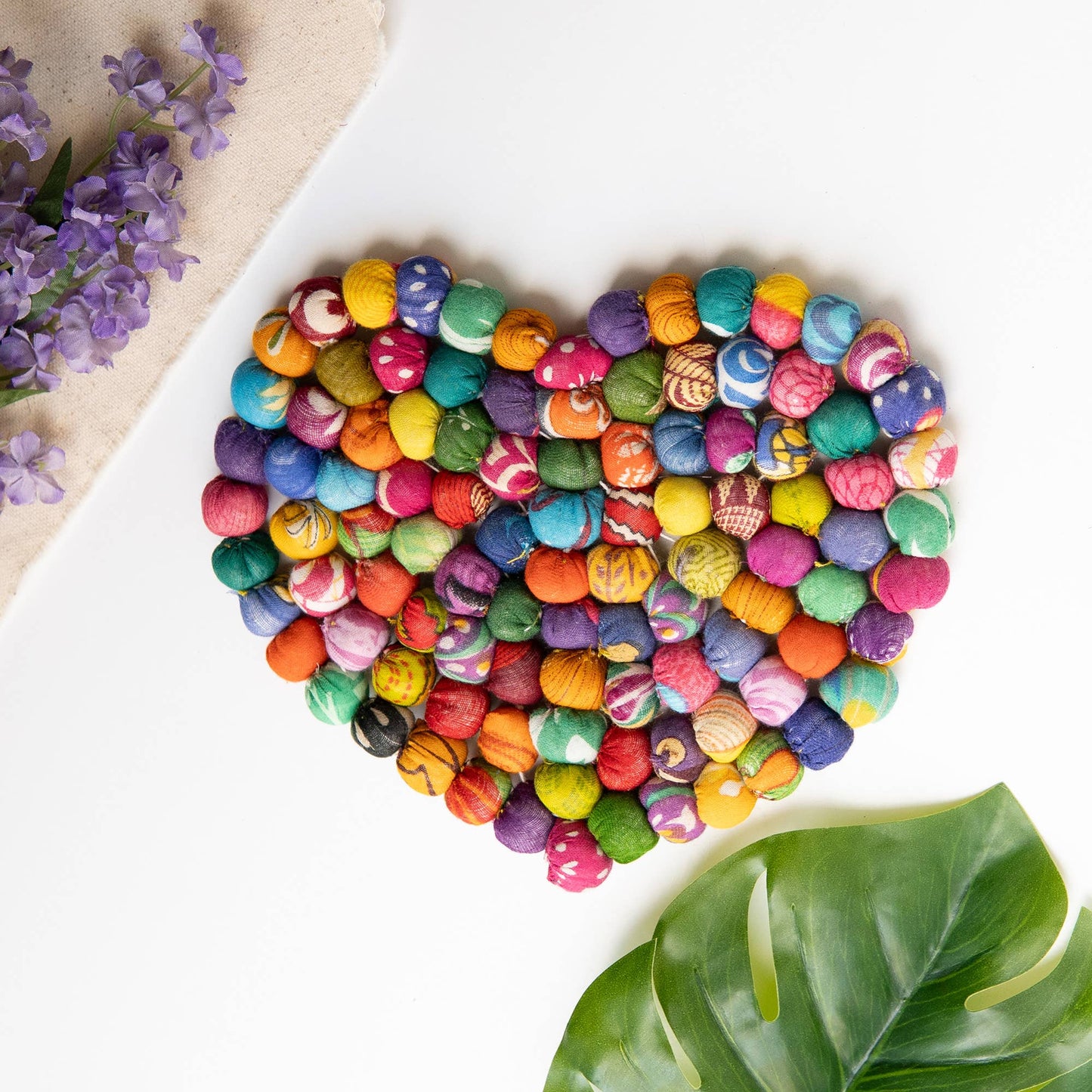 Recycled Sari Fabric Heart Trivet