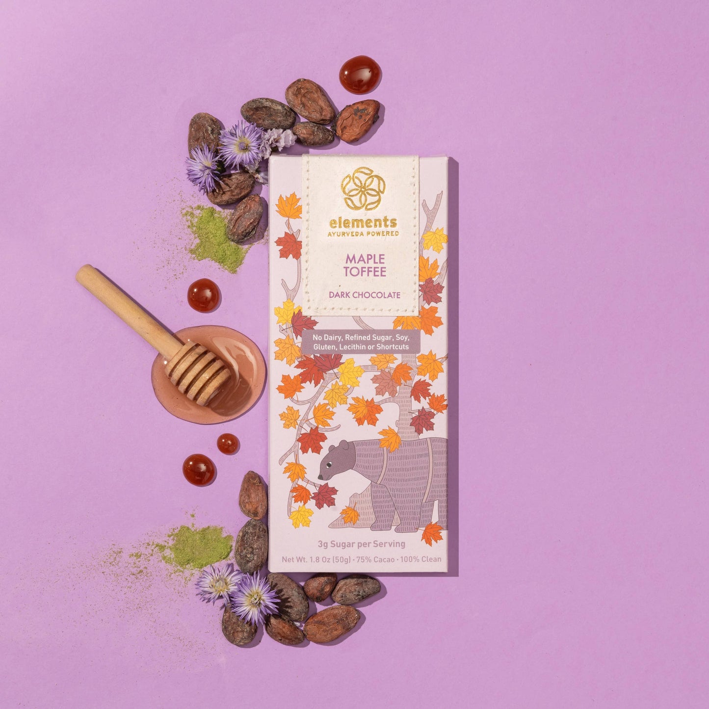 Maple Toffee 75% Dark Chocolate Bar