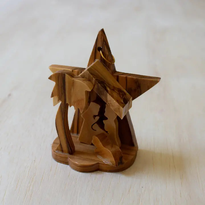 Olive Wood Nativity Star Ornament