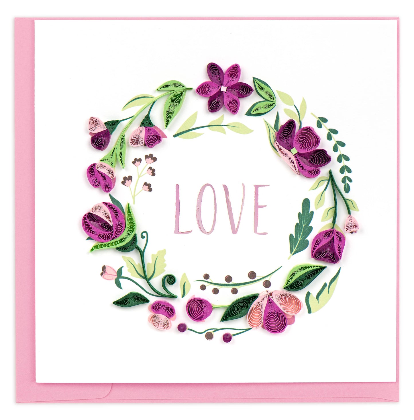 Quilled Greeting Card, "LOVE Floral Wreath"