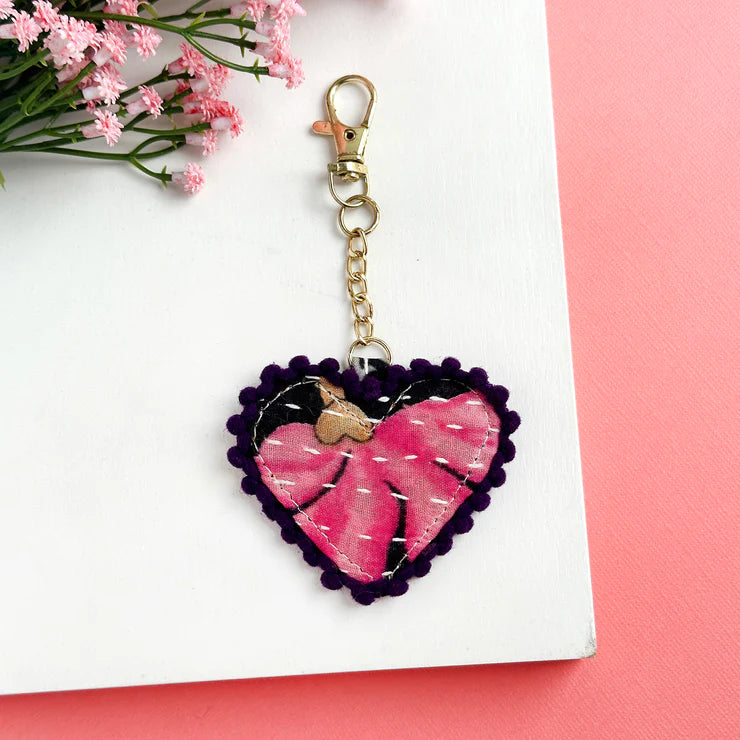 Kantha Stitched Heart Bag Clip