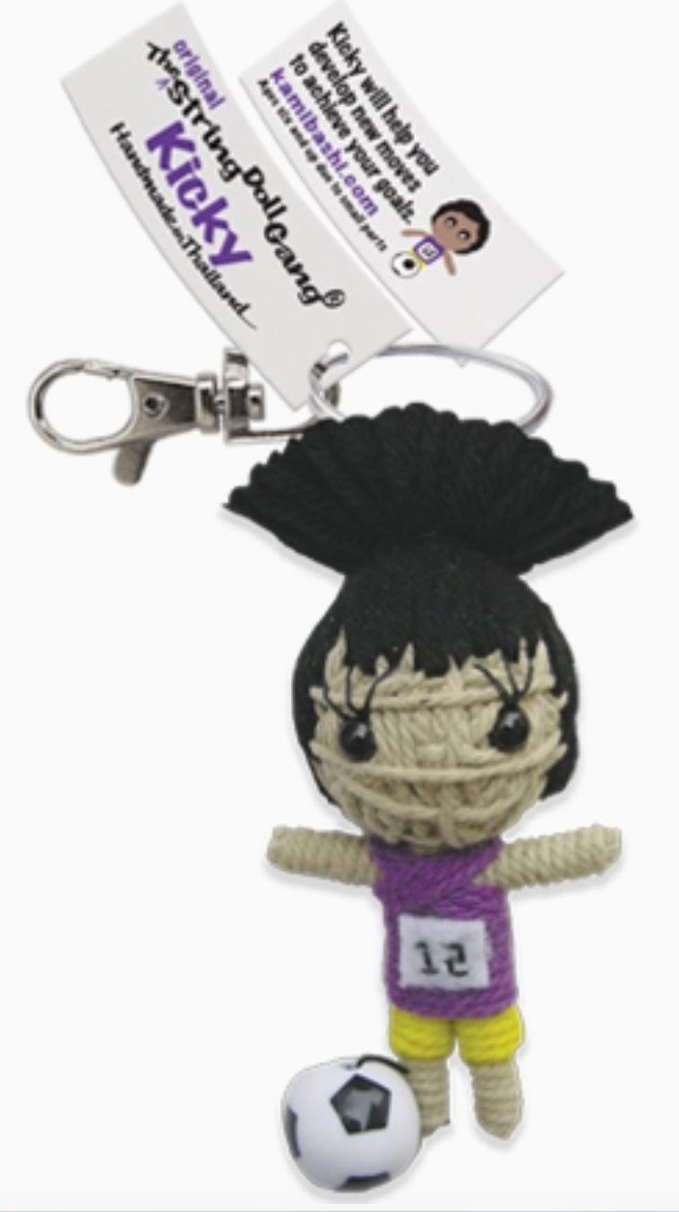 Keychain String Doll, "Kicky the Soccer Player (Girl)"
