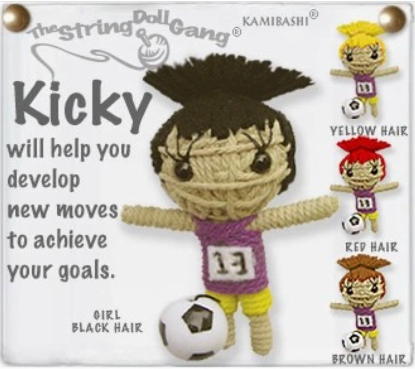 Keychain String Doll, "Kicky the Soccer Player (Girl)"