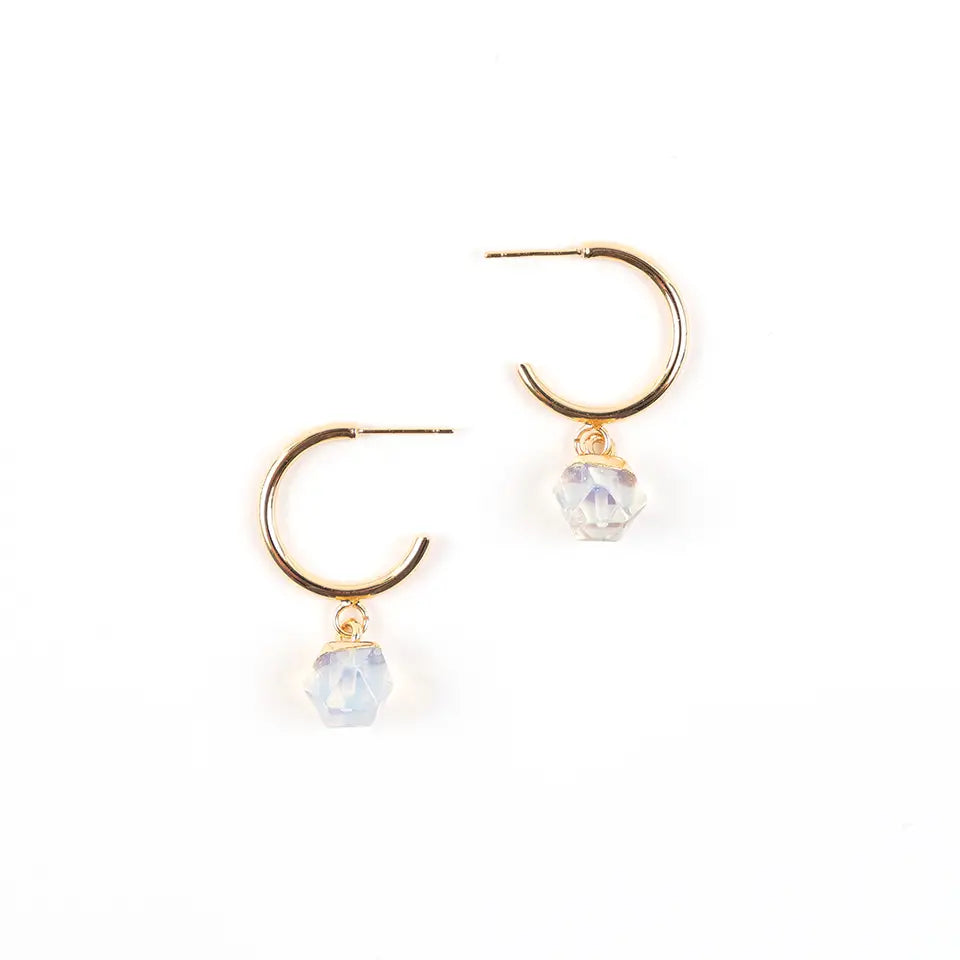 Earrings, Faceted Stone Hoop