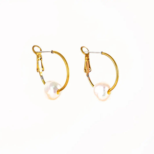 Earrings, Large Pearl Hoop
