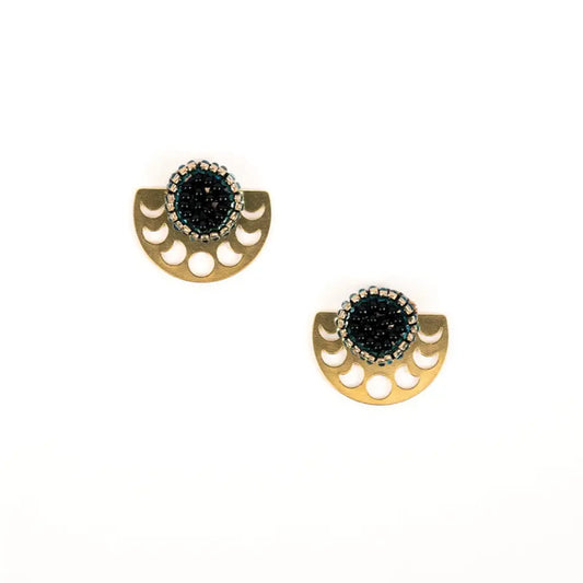 Earrings, Brass Moon Phase Post