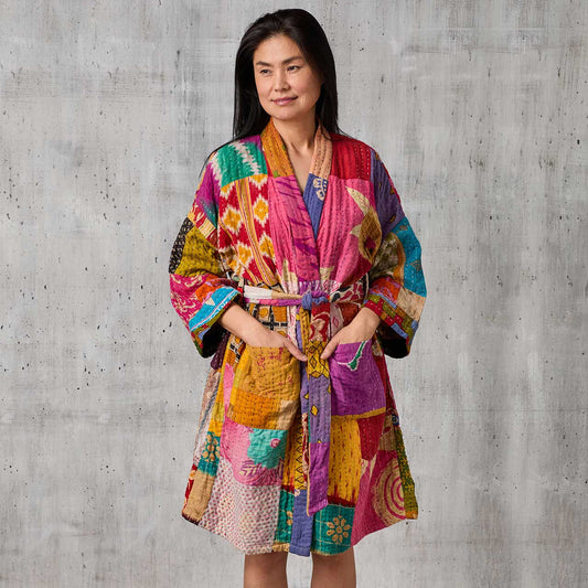 Upcycled Sari Patchwork Robe^