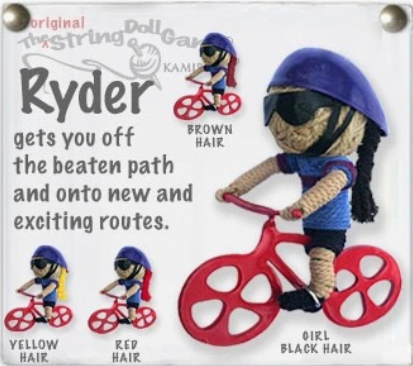 Keychain String Doll, "Ryder the Bike Rider (Girl)"
