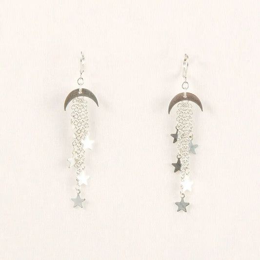 Earrings, Moon and Star Dangle