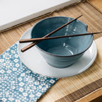 Bowl w/chopsticks ceramic 6Dx3H blue/brown