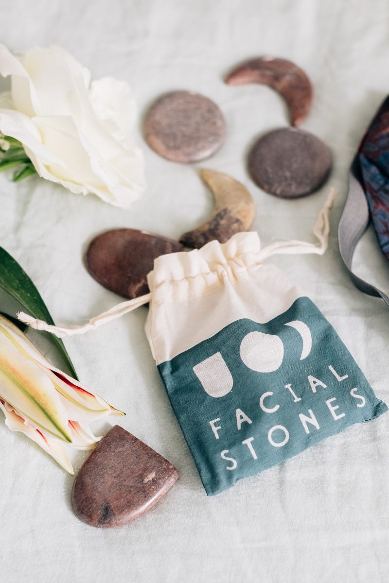 Stones f/face massage set/6 w/bag stone nat